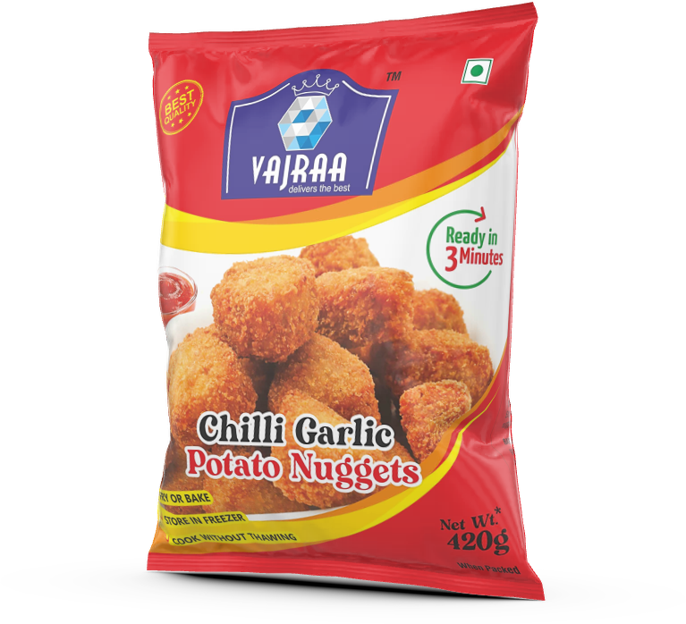 Vajraa Chilli Garlic Potato Nuggets packaging